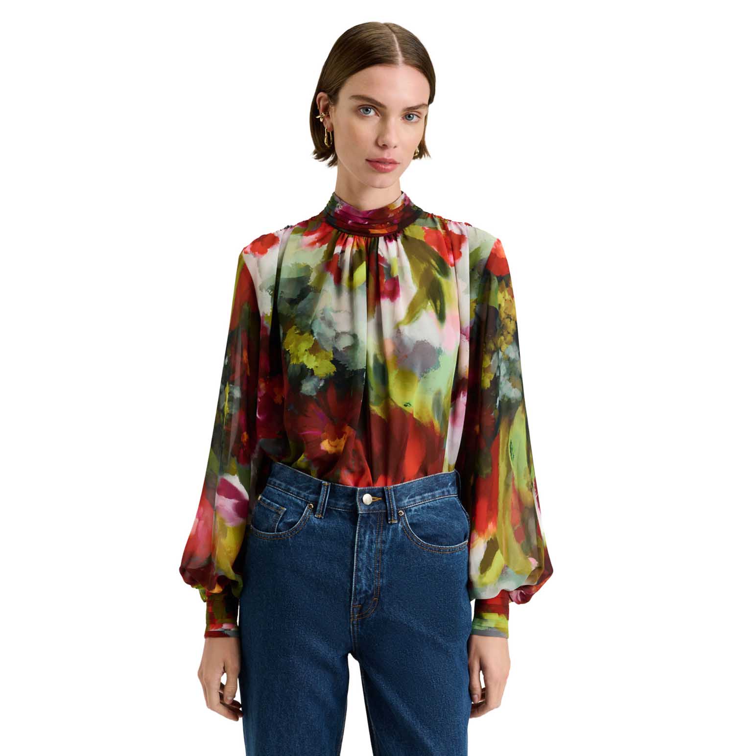 Veronika Maine Painterly Bloom Georgette Blouse